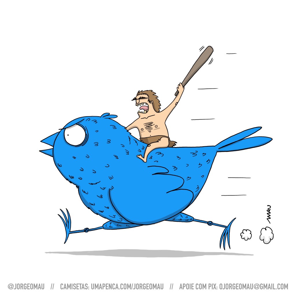 cartum - um homem das cavernas, vestindo uma tanga de pele e empunhando seu tacape, cavalga um grande passarinho azul. Eles são mal encarados e parecem estar atacando alguém.