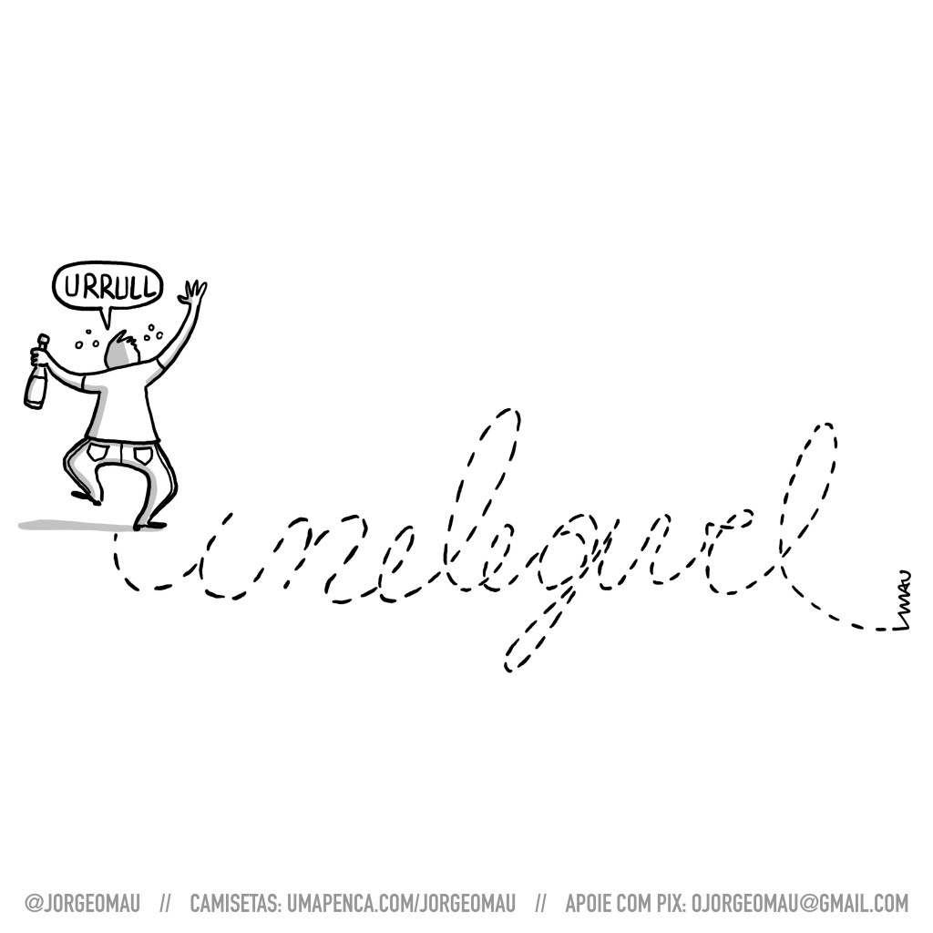 charge - um cara, trôpego, caminha segurando uma garrafa de champanhe e comemora: urrull! ele deixa um rastro pontilhado onde se lê: inelegível.