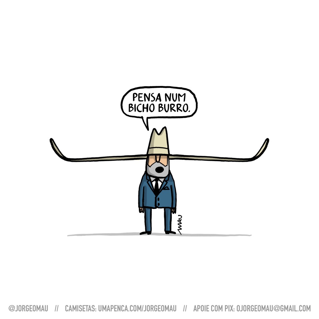 charge - caricatura do amauri ribeiro, com um chapéu de abas gigantes, dizendo: pensa num bicho burro.