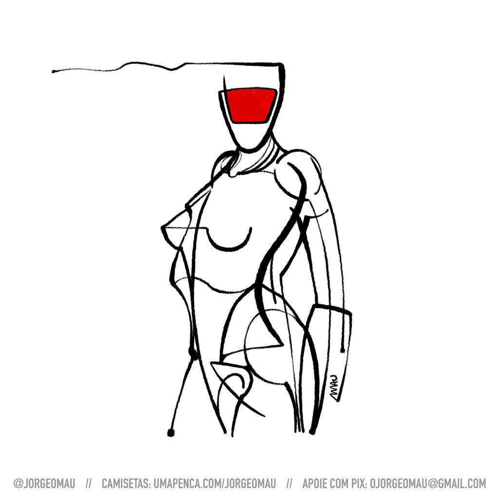 ilustração - androide feito com linhas que sugerem silhuetas masculinas e femininas, na cabeça há uma viseira vermelha.