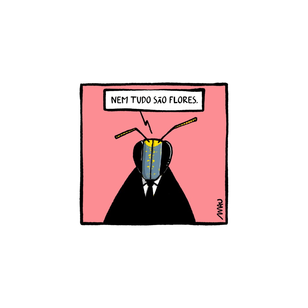 charge - uma abelha de terno diz: nem tudo são flores.
