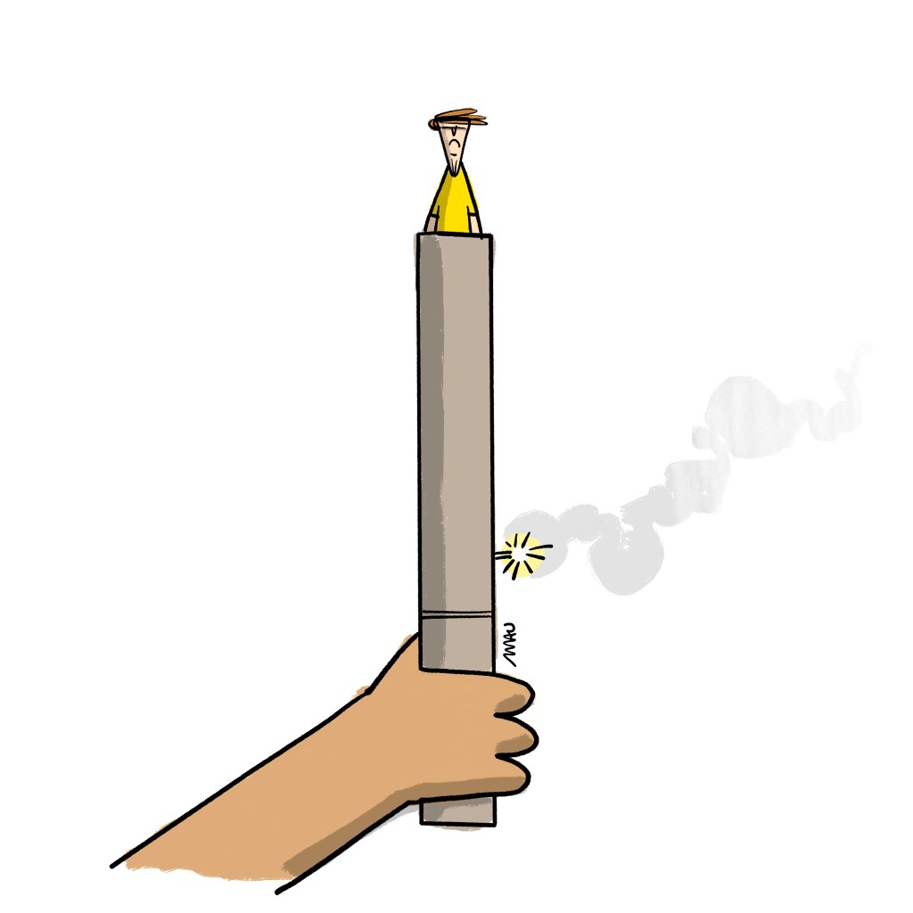 charge: uma mão segura um rojão aceso e enfiado na ponta do rojão está o jair.