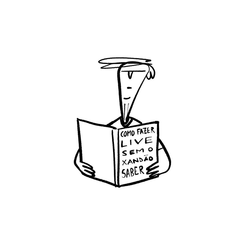 Charge: jair está lendo um livro com o título, “Como fazer live sem o Xandão saber”.